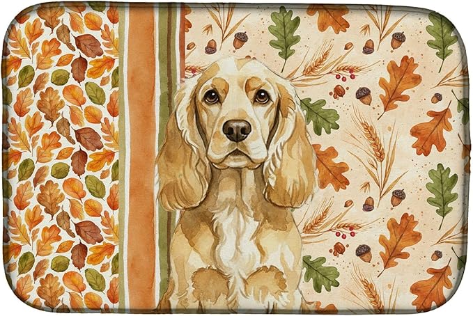 Caroline's Treasures Buff Cocker Spaniel Heirloom Fall Dish Drying Mat Absorbent Dish Drying Mat Pad for Kitchen Counter Dish Drainer Mat for Countertop, 14 x 21", Multicolor