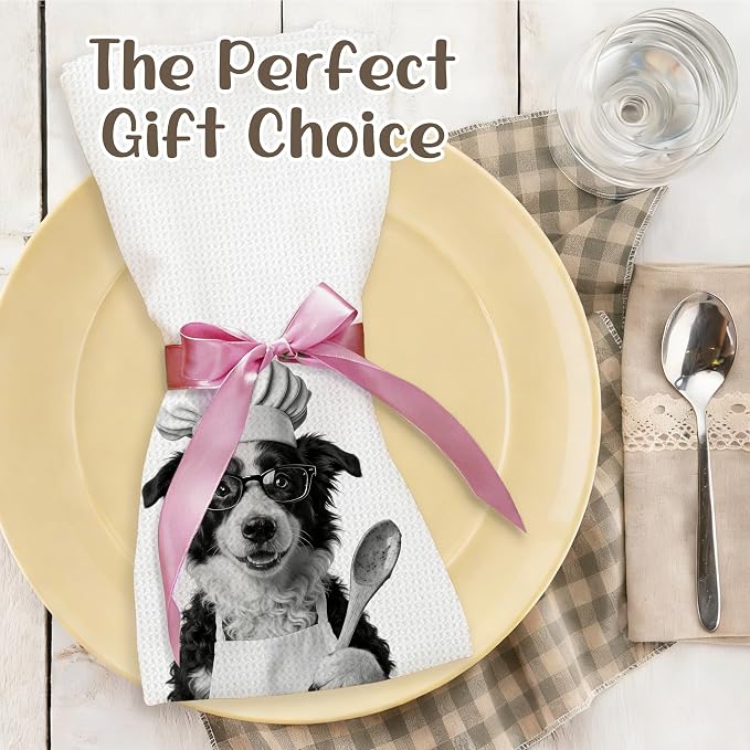 Funny Border Collie Kitchen Towels Set of 2, Dog Kitchen Bar Accessories, Dog Chef Gifts for Women Decorative Hand Towels for Kitchen Decor, Border Collie Lovers Dish Tea Towel, 16x24 Inch