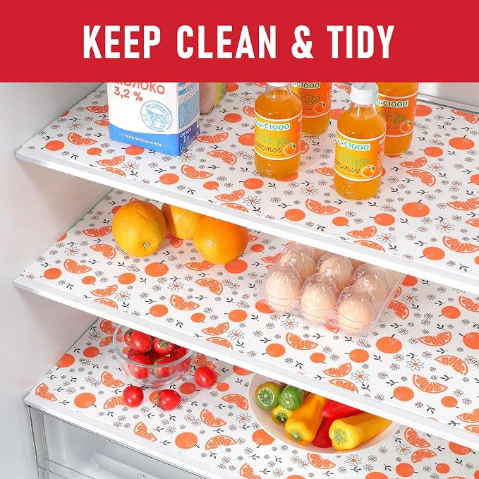 Cooyes Shelf Liners, 2-in-1 Non-Slip Fridge Mats, Absorb Excess Moisture, No-BPA Multiple Sizes for Glass Shelves, Kitchen Cabinets, Drawers (17.7 W x 24 L Inches, Dasiy-6 Pack)