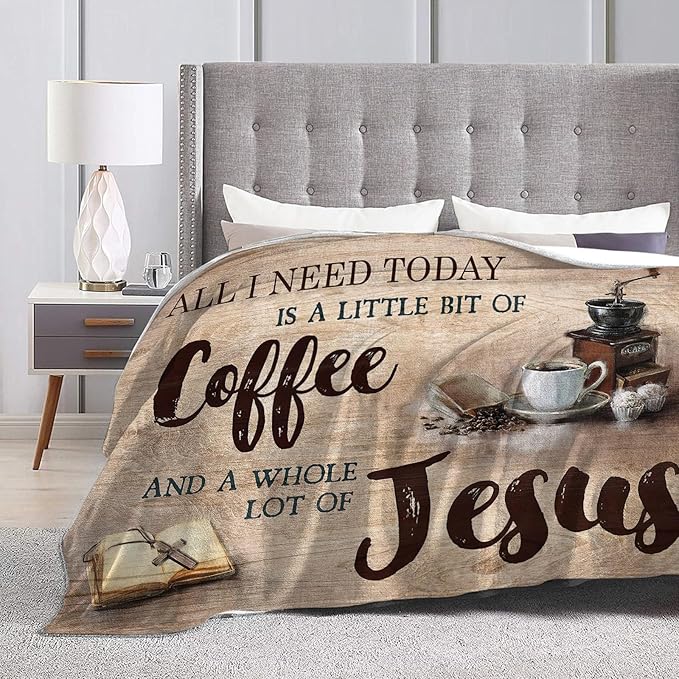 Tijuboni Christian Coffee Throw Blanket Religious Faith Gifts for Women Men Girls Boys Kids Adults Soft Flannel Fleece Blanket for Couch Sofa Bed Home Decor 50"x60"