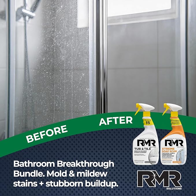 RMR Bathroom Breakthrough Bundle – Tub & Tile Cleaner + Xtreme Soap Scum Remover, 2-Step Deep Clean System for Shower, Tub, Tile, Grout, & Glass Buildup, Stains, & Grime, 2–32 Oz Bottles