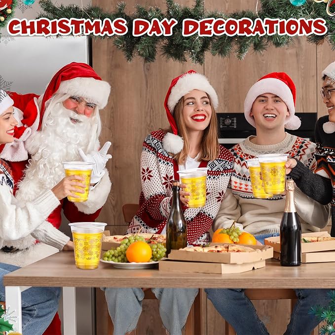 Jingmore 100 Pcs Winter Snowflake Plastic Cups 12 oz Snowflake Disposable Clear Plastic Drinking Cups Bulk for Xmas Winter Holiday Wonderland Party Decorations Supplies(Silver)