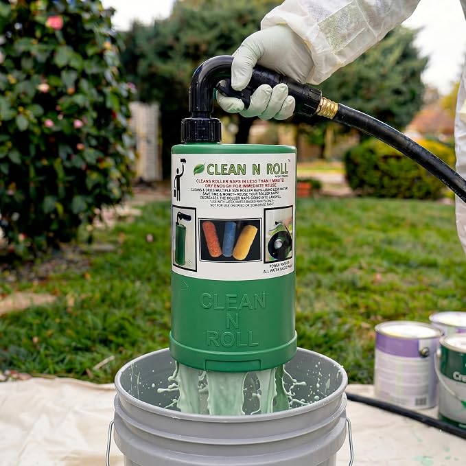Paint Roller Cleaner | 9 Inch Paint Roller Cleaning Tool & Spinner Hose Attachment | Splatter-Free Wash & Dry in Under 1 Minute | Commercial Grade Reusable Roller Washer