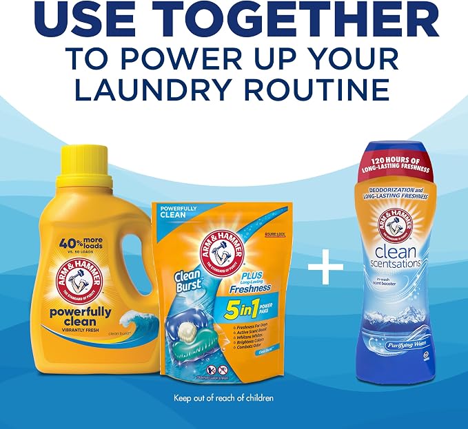 ARM & HAMMER Liquid Laundry Detergent, Clean Burst Fresh, 200 fl oz, 200 Loads, HE Laundry Detergent Liquid