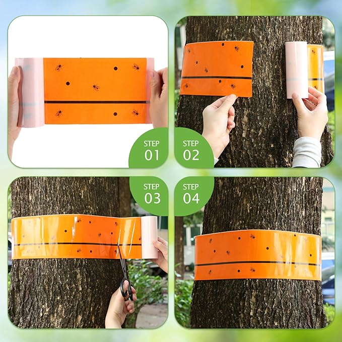 Qualirey 6 Rolls Spotted Lantern Fly Traps 30 Feet Each Roll Fly Tree Trap Sticky Strips Outdoor Fruit Glue Strips Disposable Tape Indoor Paper Sheets for Protecting Trees (Orange)