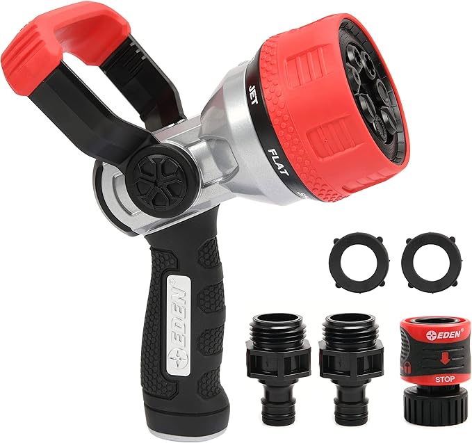 Eden 96806 Heavy Duty Metal Garden Hose Spray Nozzle Quick Connect Starter Set with Eden 99909 Quick Connect Starter Kit (9 pc Set)