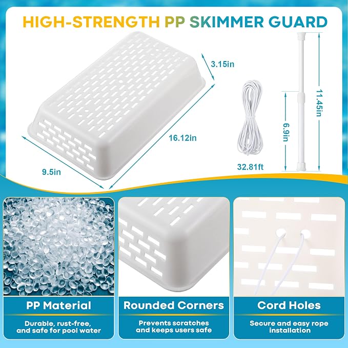 Aurelema Pool Skimmer Guard, Anti-Rust Skimmer Cover with Ultra Fine Mesh, Keeps Pool Pump and Filter from Leaves and Debris, Skimmers Saver for In-Ground and Above-Ground Pools Skimmers