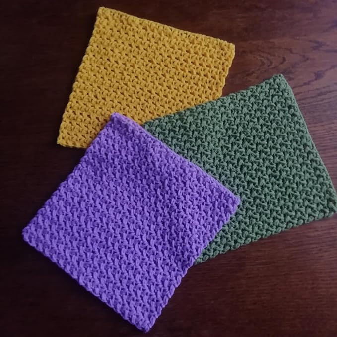 Cotton Dish Rags Pack Crochet Reusable Dish Cloth Yellow Green Lilac Widely Use Granny Square Set 3 Knitted Absorbent Flap