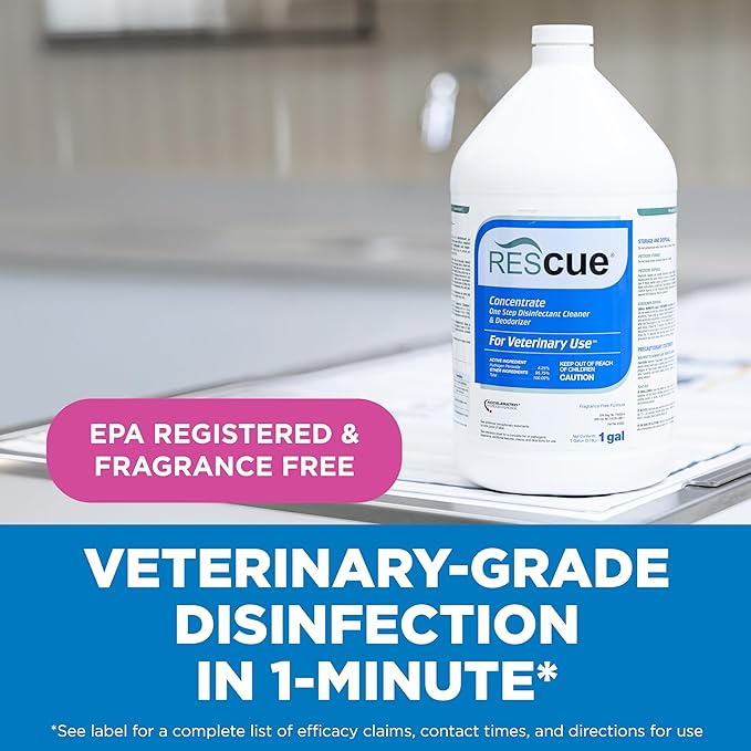 REScue One-Step Disinfectant Cleaner & Deodorizer, For Veterinary Use, Animal Shelters, Pet Foster Homes, Kennels, Litter Box, Concentrate, 1-Gallon