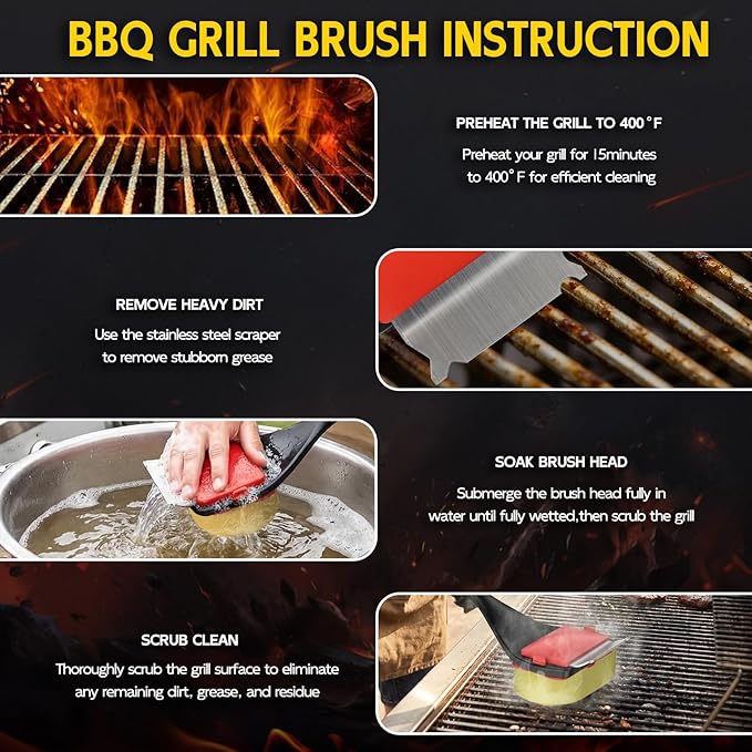 Bristle Free Grill Brush with Scraper, 4 Cleaning Head BBQ Grill Cleaning Brush, Dishwasher-Safe Grill Cleaner Tool for Gas,Charcoal,Ceramic