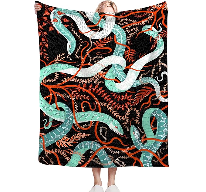 jerkboo Snake Blanket Throws Snake Gifts Snake Throw Blanket for Women Men Kids Adults Soft Warm Cozy Fleece Blanket for Couch Sofa Bed 50""x40""