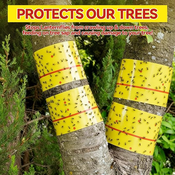 10 Rolls Fly Strips Tape 30 ft Each Fly Paper Traps Indoor Outdoor Sticky Hanging Spotted Lanternfly Tree Tape for Fruitfly Plant Barn Stable(Fluorescent Yellow)