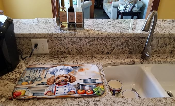 Caroline's Treasures DAC6233DDM Cockapoo The Chef Dish Drying Mat Absorbent Dish Drying Mat Pad for Kitchen Counter Dish Drainer Mat for Countertop, 14 x 21", Multicolor