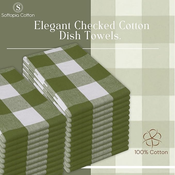 Mint Green and White Buffalo Check Kitchen Towels, 16x26 Inches, 4 Pack, 100% Cotton Dish Cloths, Reusable Hand Towels for Drying Glassware, Cleaning Spills, Farmhouse Plaid Towel