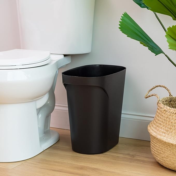 IRIS USA Small Trash Can Wastebasket with Handle, 6 Gallon / 24 Quart, 2-Pack, for Bathroom, Office, Bedroom, Under Sink, Kitchen, Garbage - Black