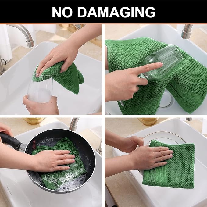 Homaxy 100% Cotton Waffle Weave Kitchen Towels, 13 x 28 Inches Super Absorbent and Machine Washable Dish Towels for Drying Dishes, 8-Packs, Grass Green