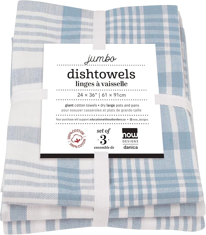 Now Designs Jumbo Woven Cotton Kitchen Towels Slate Blue, Set of 3