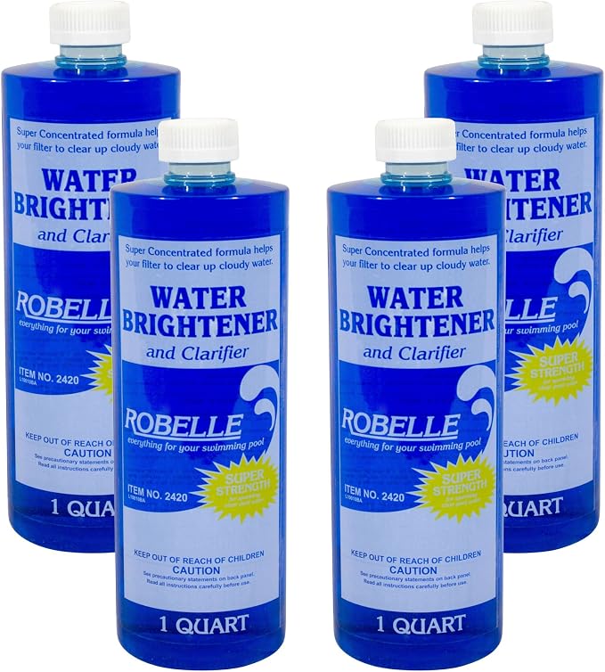 Robelle 1-Quart 4-Pack Premium Water Brightener and Clarifier, Pool Clarifier, Made in USA