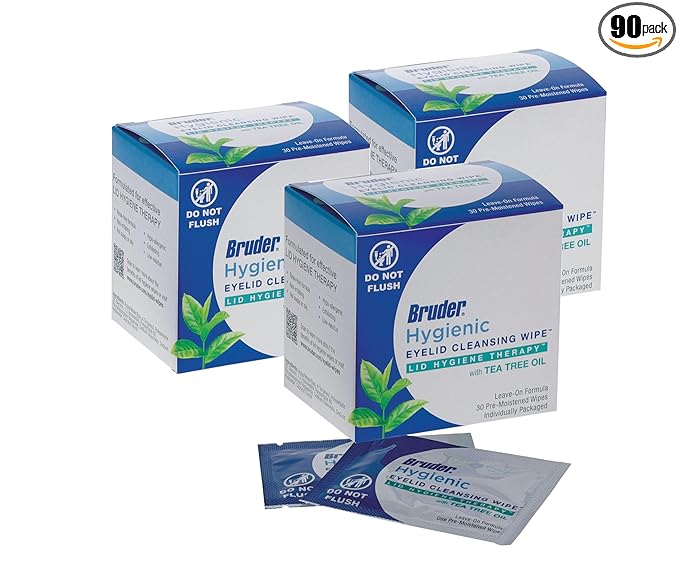 Hygienic Eyelid Cleansing Wipes with Tea Tree Oil 30 Count Box (Pack of 3) l Relief from Demodex l Pre-Moistened, Rinse-Free Exfoliating Wipes Remove Excess Oil and Debris from Eyelids