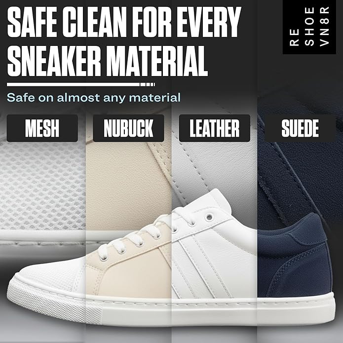 RESHOEVN8R Shoe Cleaning Solution, 8 oz - Sneaker Cleaner & Shoe Care for Canvas, Leather, Mesh, Suede, White, & Nubuck Shoes - Shoe Cleaner Sneakers Kit Solution in Easy-to-Use Bottle - 60-100 Uses