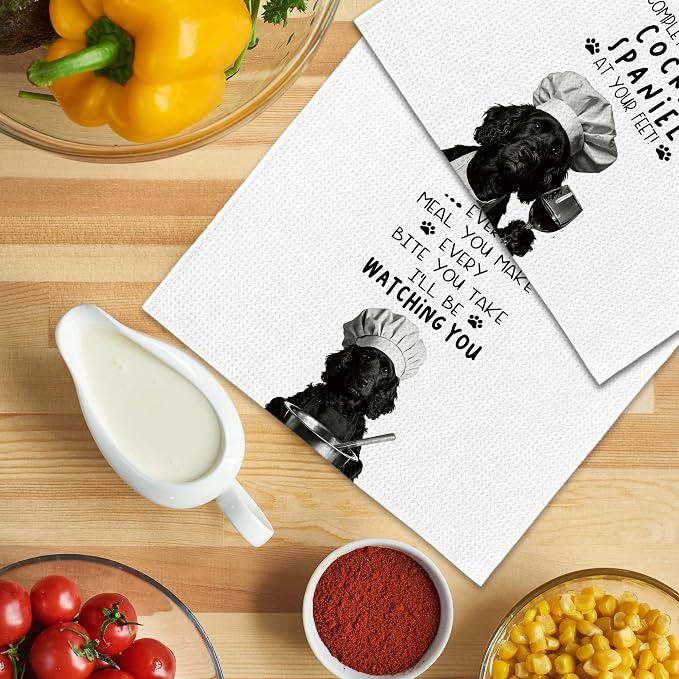 Funny Cocker Spaniel Dog Kitchen Towels 16x24 Inch Set of 2 | Cocker Spaniel Lovers Gifts for Women Men Dish Tea Towels for Kitchen, Dog Lover Mom Dad Owner Gifts Decorative Hand Towel