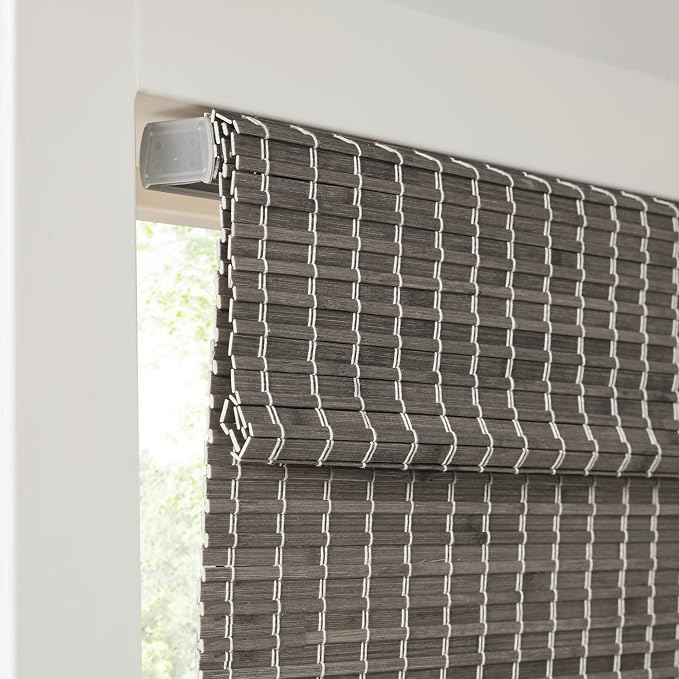 Madison Park Eastfield 100% Bamboo Cordless Roman Shades-Woven Wooden Privacy Panel, Light Filtering Easy Installation Window Blind Treatment, Bedroom, Living Room Decor, 29" W x 64" L, Grey Ash