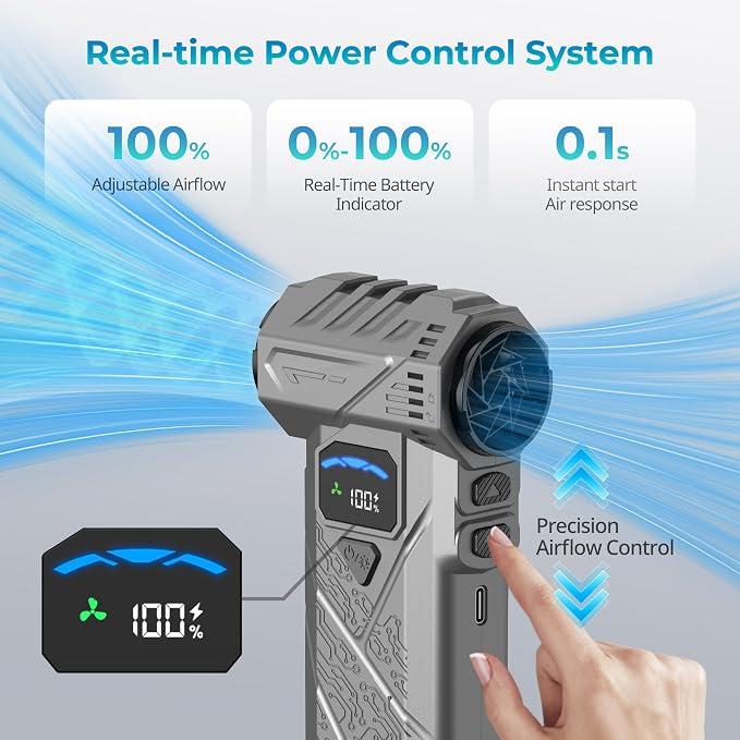 Compressed Air Duster, 130000RPM Electric Air Duster with Smart LED Display, Stepless Speed Control, Fast Charging 8000mAh Rechargeable Air Blower for PC Keyboard, Car and Home Cleaning