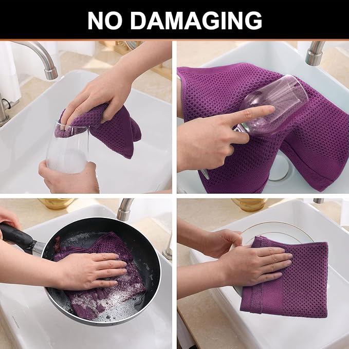 Homaxy 100% Cotton Waffle Weave Kitchen Towels, 13 x 28 Inches Super Absorbent and Machine Washable Dish Towels for Drying Dishes, 4-Packs, Purple