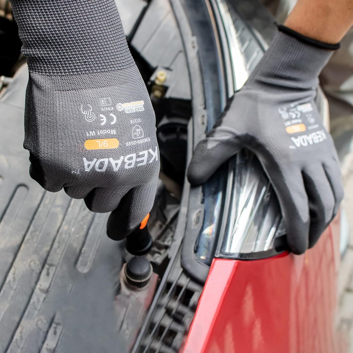 Kebada W1 Work Gloves for Men and Women, PU Coated Safety Gloves with Grip, Touchscreen, Ideal for Warehouse Work, Construction, Gardening, 12 Pairs Gray X-Large