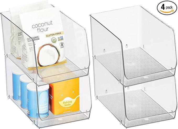 iDesign Clear Plastic Stackable Open Front Storage Bin, Easy Access Organizer for Pantry or Cabinet, 4-Pack