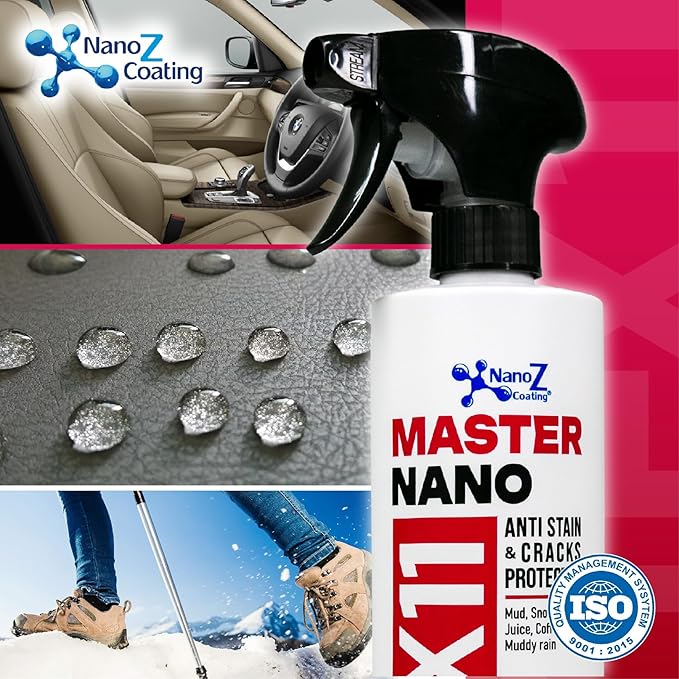 Eco-Friendly Nano Leather & Suede Protector Spray – Water-Based Hydrophobic Waterproof & Stain Repellent for Boots, Shoes, Jackets, Bags, Furniture & Car Seats – Invisible Protection (13.52 fl.oz)
