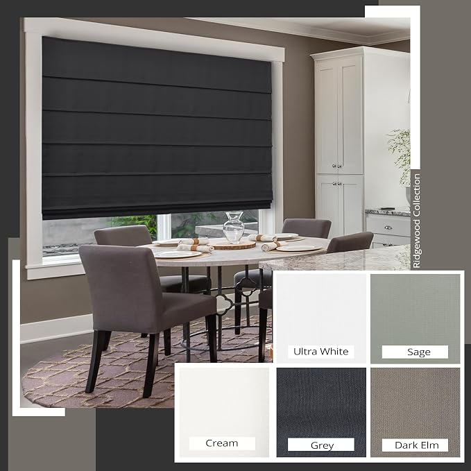 Chicology Cordless Roman Window Shade, Ridgewood Grey, 33" W x 72" H | Cordless Child-Safe, Room Darkening UV, Inside/Outside Mount, True-to-Size No Cut, Rich Textured Fabric, Spot-Clean Care Only