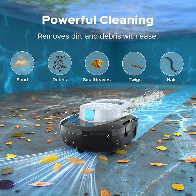 Automatic Robotic Pool Cleaner for Above Ground Pools, S1 Pro Cordless Pool Vacuum with Dual Motors, 120-Min Runtime, Large Debris Basket, Fast Charging and Auto Parking，Obsidian White