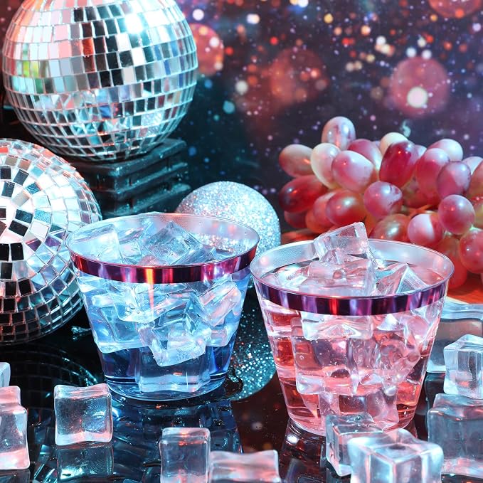 Lounsweer 100 Pcs 9oz Rimmed Plastic Cups Valentine's Clear Cocktail Cups Heavy Duty Wine Glasses for Valentine's Day Birthday Bridal Shower Baby Shower Wedding Holiday Celebrations(Hot Pink)