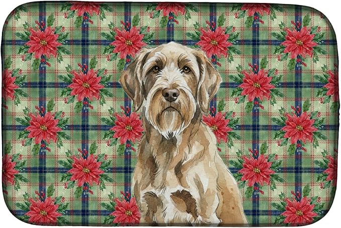 Caroline's Treasures Spinone Italiano Christmas PoinsettIas Dish Drying Mat Absorbent Dish Drying Mat Pad for Kitchen Counter Dish Drainer Mat for Countertop, 14 x 21", Multicolor