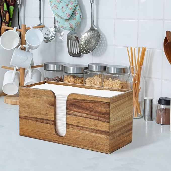 1PCS Paper Towel Dispenser Countertop, Acacia Wood Paper Towel Holder for Bathroom Folded Paper Towel Dispenser Clear Trifold Napkin Holder for Z-fold C-fold MultiFold Trifold - Home Kitchen