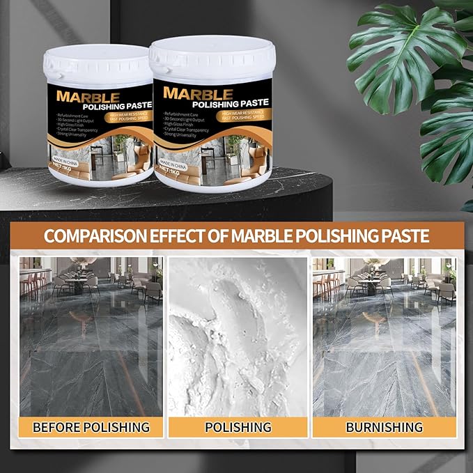 Marble Polishing Paste, Professional Marble Cleaner & Quartz Polish, Stone Sealer & Protector for Countertops, Floors, and Walls – Marble Polishing Compound Kit, 2.2LB