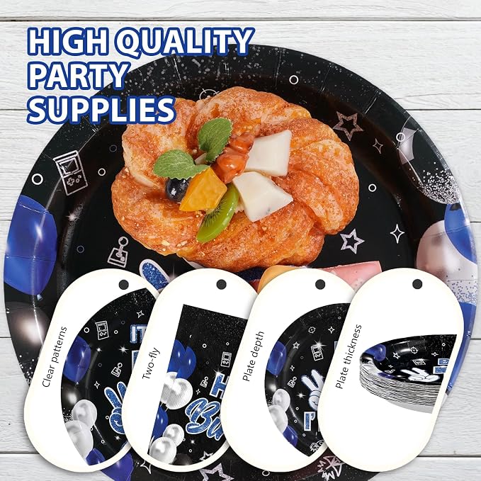 96 Pcs 11th Birthday Decorations for Boys Graduation Blue and Black Plates and Napkins Disposable Glitter It's My 11th Birthday Party Supplies for Boys Kids Teenager 11 Years Old Party Decor Serves 24