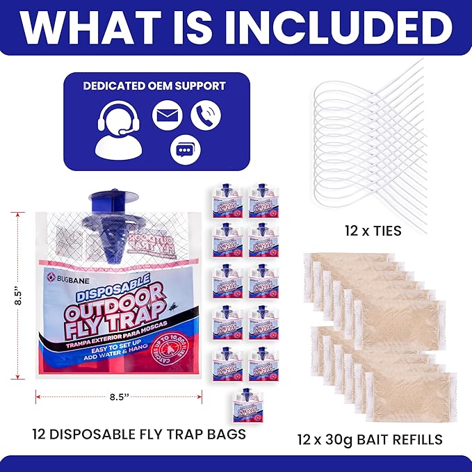 24 Sets of Fly Strips and 12 Sets of Disposable Outdoor Fly Trap Bundle
