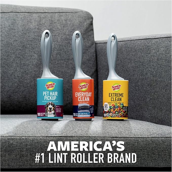 Scotch-Brite 50% Stickier Large Surface Lint Roller,Works Great On Pet Hair,60 Sheets,(Pack of 4)