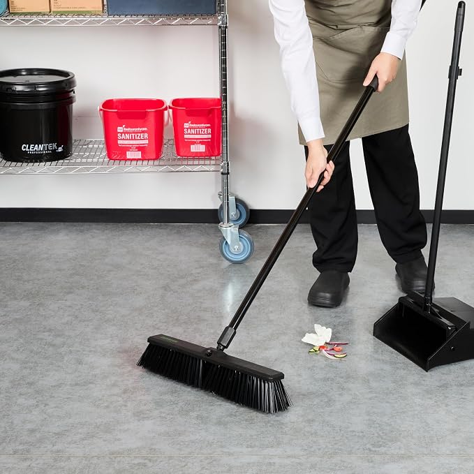 Restaurantware-BROOM HEAD ONLY: Clean Tek Professional 17.13-Inch Push Broom Head, 1 Heavy-Duty Cleaning Tool - Handle Sold Separately, Fine Flagged Bristles, Black Plastic, Outdoor Use
