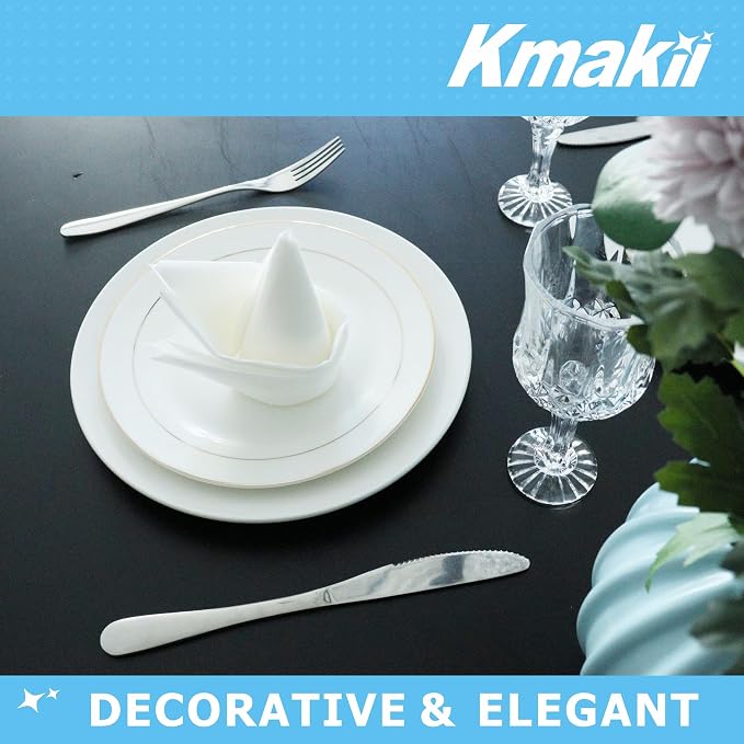KMAKII White Disposable Dinner Napkins Linen-Feel Colored Paper Napkins Premium Cloth Like Napkins Ideal For Restaurant, Events, Weddings&Party,50 Pack 16 x 16 inches
