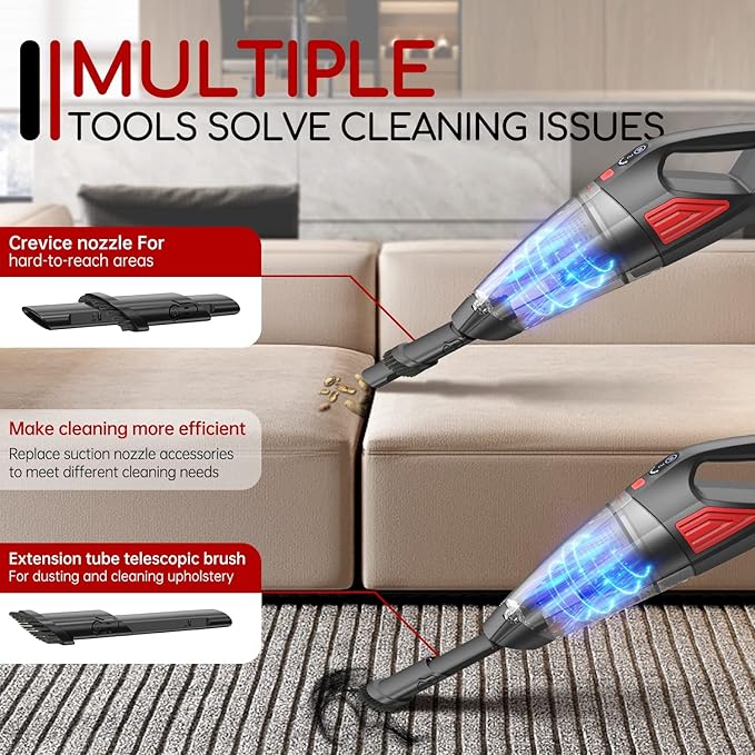 ATONEP Handheld Vacuum Cordless, 9000PA Hand Held Car Vacuum Cleaner Rechargeable, 3 in 1 Portable Hand Vacuum with LED Light & USB Charge Portable Car Vacuum Cleaner Filter for Home Office, Car, Pets
