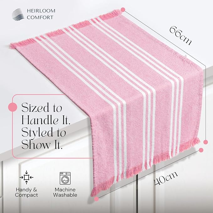 Rose Pink Monochrome Stripe Kitchen Towels 5 Pack, 16x26 Inch, 100% Cotton, Super Absorbent & Quick Dry, Durable, Fringed Dish Towel for Drying Dishes, Washable, Everyday Use