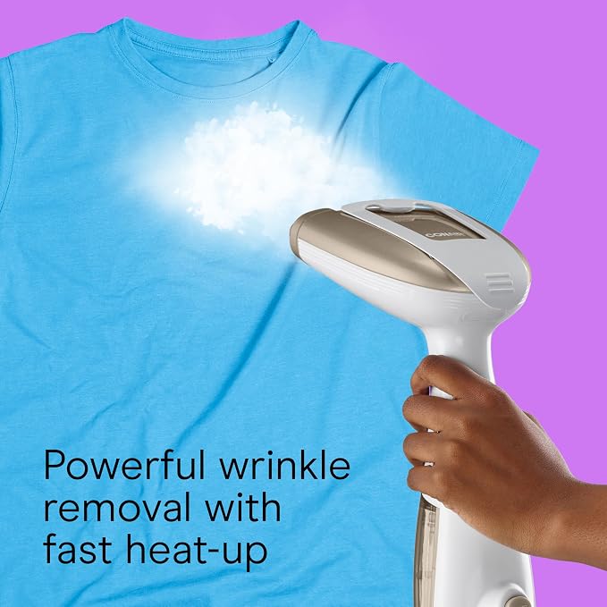 Conair Handheld Garment Steamer for Clothes, Turbo ExtremeSteam 1875W Fabric Steamer, Portable Handheld Design, Strong Penetrating Steam, White/Champagne (Pack of 2)