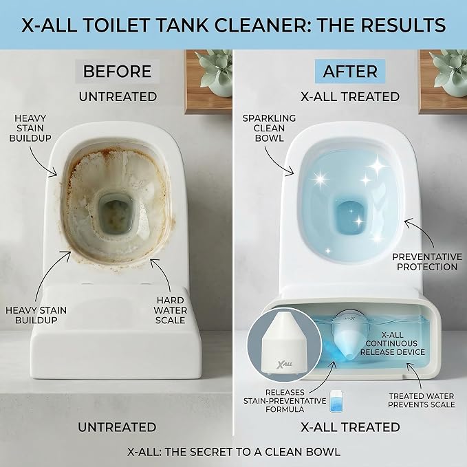 X-ALL White Toilet Tank Cleaner System – Continuous Cleaning Toilet Tank Device with Long-Lasting Mineral Core Technology, Helps Reduce Stains & Buildup, Septic Safe, 250g