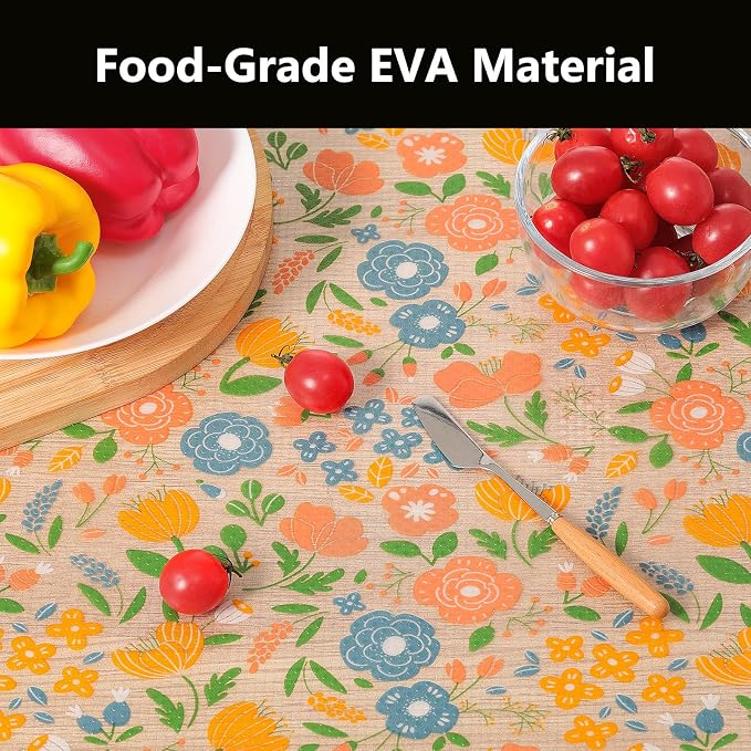 INNOLITES Shelf Liner for Kitchen Cabinets, Non-Adhesive Drawer Liner, Waterproof Washable EVA Floral Pattern, Protect Dresser Cupboard Refrigerator Shelves (Honey Coral Blue, 17.5" x 197")