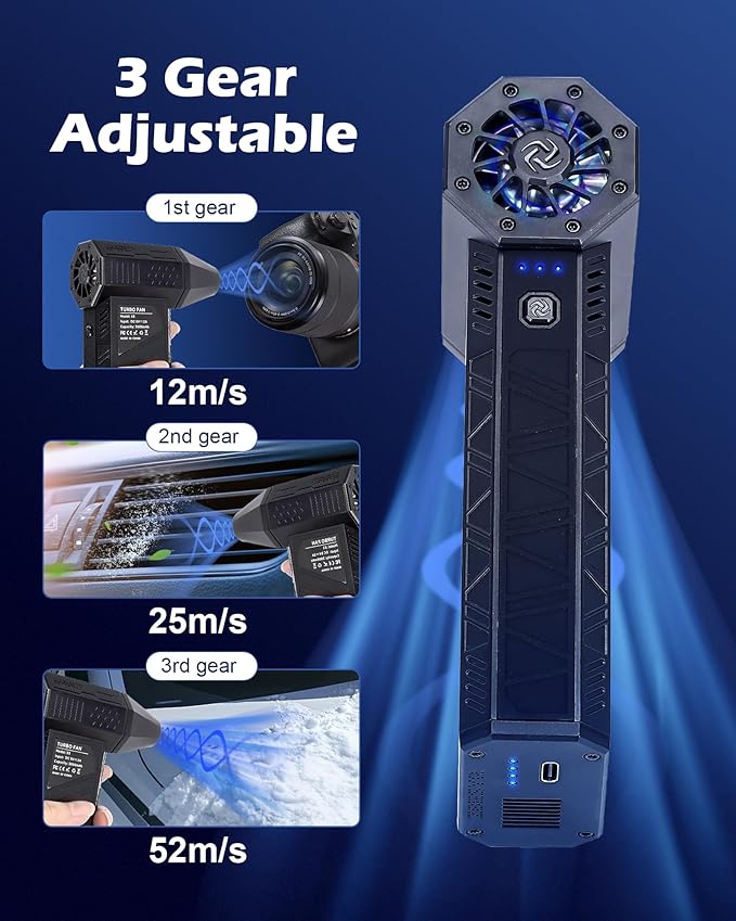 Turbo Fan for Car, Portable Handheld Blower 130000 RPM, High-Speed Air Duster for Detailing, Computer Keyboard Cleaning, Camera Lens Dust Removal