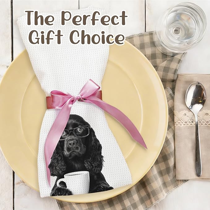 Funny Cocker Spaniel Kitchen Towels, Dog Kitchen Accessories, Dog Chef Gifts for Women Decorative Hand Towels for Kitchen Decor, Coffee Lovers Gifts Dish Tea Towel, 16x24 Inch