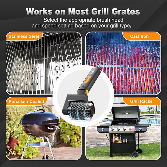 Upgraded Electric Grill Brush - Extreme 50kg Torque Power Grill Brush, 7.4V Motor, Safe for All Grills, SUS304 Anti-Shedding Bristle, with Heat Resistant Mat & Polishing Pad